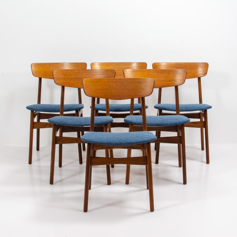 schionning & elgaard teak dining chairs denmark blue opholstery