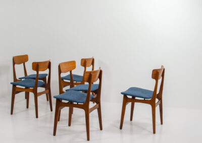 schionning & elgaard teak dining chairs denmark blue opholstery