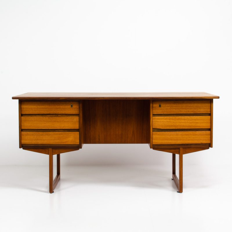 freestanding danish desk with sled base in teak