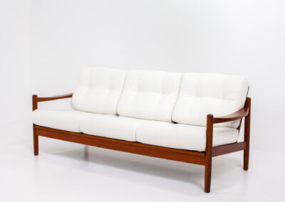 danish teak sofa easy chair white boucle upholstery