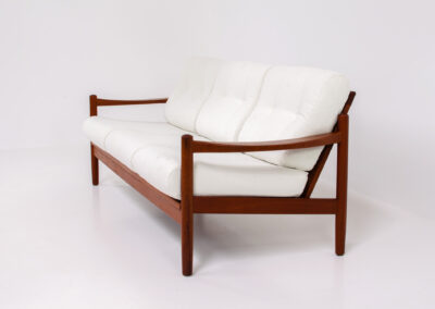 danish teak sofa easy chair white boucle upholstery