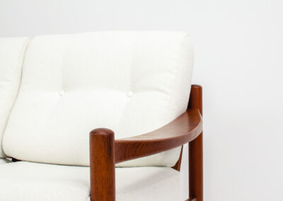 danish teak sofa easy chair white boucle upholstery