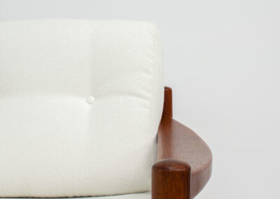 danish teak sofa easy chair white boucle upholstery
