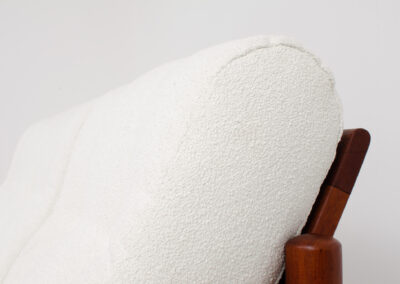 danish teak sofa easy chair white boucle upholstery