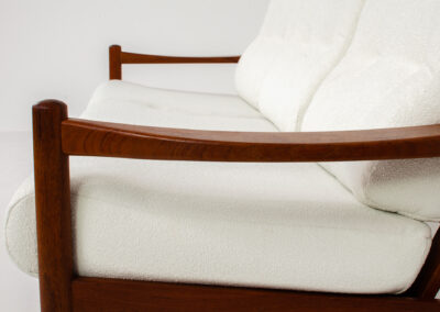 danish teak sofa easy chair white boucle upholstery