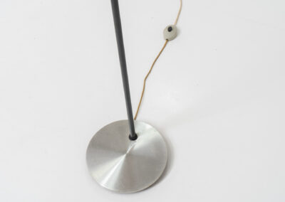 “Variant” floor lamp by Jo Hammerborg for Fog & Mørup (Denmark, 1960s). A very rare model of Fog & Mørup’s floor lamps with an unusual hessian lamp shade. It gives a very cozy and warm light glow. The lamp is switched on with a foot switch and is adjustable in angle. In good condition with some visible using traces on the metal. Marked by maker.