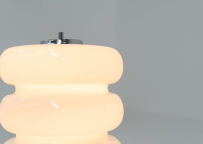 Stunning Spage Age Murano Table lamp (Italy, 1970s). An amazing Space Age piece made out of metal & Murano glass. Inside the glass are three lightbulbs that are easily replaceable. In very good condition!