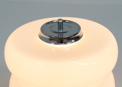 Stunning Spage Age Murano Table lamp (Italy, 1970s). An amazing Space Age piece made out of metal & Murano glass. Inside the glass are three lightbulbs that are easily replaceable. In very good condition!