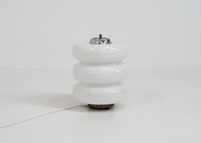 Stunning Spage Age Murano Table lamp (Italy, 1970s). An amazing Space Age piece made out of metal & Murano glass. Inside the glass are three lightbulbs that are easily replaceable. In very good condition!