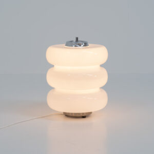 Stunning Spage Age Murano Table lamp (Italy, 1970s). An amazing Space Age piece made out of metal & Murano glass. Inside the glass are three lightbulbs that are easily replaceable. In very good condition!