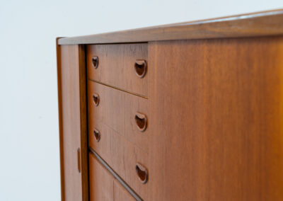 Stunning sideboard in teak by P. Westergaard (Denmark, 1960s). A beautifully crafted piece containing two big sliding doors with lots of storage space, two smaller sliding doors and three drawers. In very good condition!
