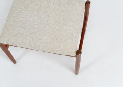 Rare stool by Hugo Frandsen for Spøttrup (Denmark, 1960s). Made with an elegant solid teak frame and newly upholstered in a beige fabric. In perfect condition! Marked by maker.