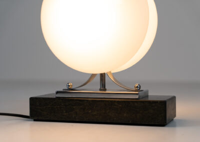 Extraordinary Spage Age Murano Table lamp (Italy, 1970s). An amazing Space Age piece made out of chrome & Murano glass, standing on an Italian marble foot. In very good condition!