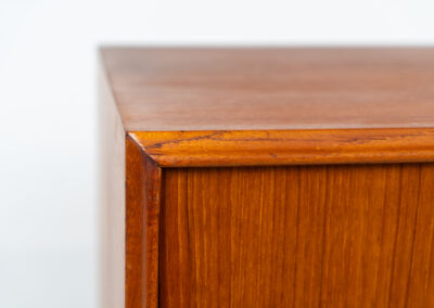 Sideboard by E.W. Bach for Sejling Skabe (Denmark, 1960s). A very elegant piece with ideal dimensions. It contains three sliding doors and three drawers with nice sculptural handles. The inside has lots of storage space with adjustable shelves and 2 small drawers aswel. An amazing Danish quality piece ready for another lifetime! In very good condition with some minor repair marks.