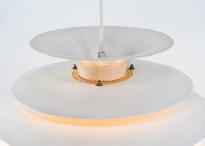 “Barcelona” pendant light by Bent Karlby for Lyfa (Denmark, 1960s). A beatiful design classic made up of six aluminium shades that create a nice indirect light distribution. A true eye catcher. In good vintage condition!