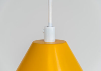 “Zone” pendant light by Jo Hammerborg for Fog & Mørup (Denmark, 1960s). What a beauty… This Zone pendel, made out of yellow lacquered aluminium is surely an eyecatcher! This example is fully restored and in perfect condition.