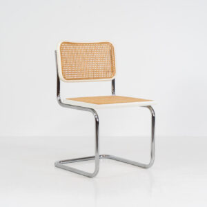 Italian wicker chair (Italy, 1970s). An iconic and contemporary design. The chair consists of white lacquered beech wood with cane webbing and a chrome frame, all in very good condition. It has a ‘made in Italy’ stamp underneath.