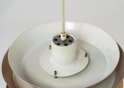 Copper plated “Trava” pendant light by Carl Thore for Granhaga (Sweden, 1960s). A sleek design classic featuring five copper plated aluminium shades. The Trava model is known for its timeless elegance and sophisticated appearance. In good vintage condition with some visible age marks and scratches.