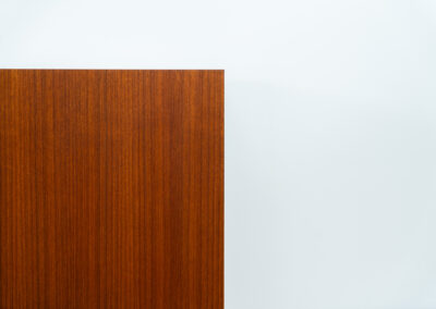Iconic B60 sideboard in teak by Dieter Wäckerlin for Behr (Germany, 1950s). This highly sought after and significant “B60” sideboard is a masterful blend of minimalistic design and functional elegance. It’s unbelievable this piece was made in the 50’s and is yet so timeless. It contains four drawers and four doors with a minimal gap between them. The inside offers lots of storage space with adjustable shelves. It is in amazing condition with just one minor repair mark, visible on the pictures.