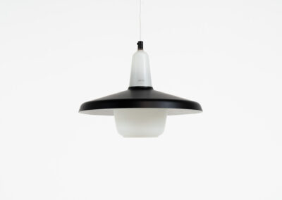 Danish opaline pendant light, 1960s. A beautiful lamp made of an opaline body and a black lacquered aluminium shade. In good condition. Newly rewired.