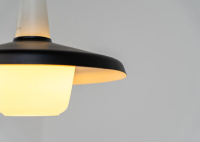 Danish opaline pendant light, 1960s. A beautiful lamp made of an opaline body and a black lacquered aluminium shade. In good condition. Newly rewired.