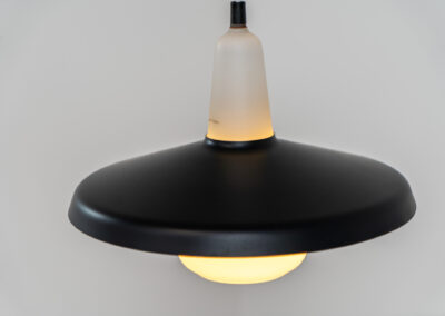 Danish opaline pendant light, 1960s. A beautiful lamp made of an opaline body and a black lacquered aluminium shade. In good condition. Newly rewired.