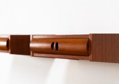 Pair of Danish floating nightstands, 1960s. These elegant nightstands are made out of teak and both feature a small drawer with nice organic inset handles on them. Both in good condition.