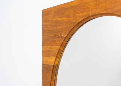 XL Mid-century mirror in solid teak (Denmark, 1960s). This stunning Danish mirror is crafted from solid teak, showcasing a bold square frame that perfectly complements the round inset mirror. A beautiful piece that adds warmth and timeless elegance to any space! The mirror remains in excellent condition. While it doesn’t currently have mounts for wall hanging, we’d be happy to arrange this upon request.