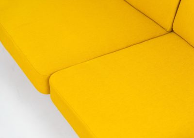 “FD-128” 3-seater by Grete Jalk for France & Son (Denmark, 1960s). This elegant masterpiece is a fine example of Scandinavian modernism. It features a solid teak frame with a warm natural grain, stunning curves and comfortable cushions, upholstered in a yellow fabric. The sofa presents itself in very good condition with only minor wear on the fabric. Labeled by maker.