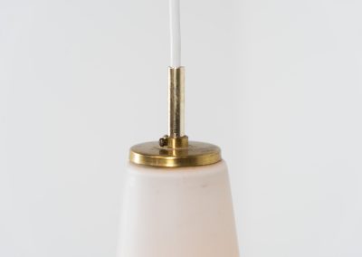 Opal pendant light by Bent Karlby for Lyfa (Denmark, 1960s). A stunning piece of lighting, made out of an opaline glass body and an aluminium shade lacquered in blue. It has a few paint scuffs, but considering its age its in very good vintage condition.