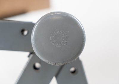 “Reply” drafting table and chair by Wim Rietveld & Friso Kramer for Ahrend de Cirkel (The Netherlands, 1950s). This highly adjustable collaboration by Friso Kramer & Wim Rietveld makes it possible to use the table at any preferred height and position. It won the prestigious ‘Singe d’Or’ in Brussels 1963. It consists of an enameled metal frame and a wooden top which both have a nice patina and age related using traces. A perfect piece to use as a writing desk or architect table. The table and chair are both marked by maker.