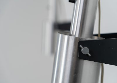 Beautiful pair of “Sonet” wall lights by Hans P. Jeppesen for Fog & Mørup (Denmark, 1960s). These modernist fixtures feature a black lacquered metal base and a brushed aluminium lamp shade, they are easily adjustable in multiple angles and directions. Both pieces are in original condition. They do have a few dents and surface scratches, but are in very good vintage condition! Labeled by maker.