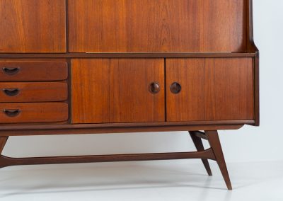 Cupboard by Louis van Teeffelen for Wébé (the Netherlands, 1960s). A typical van Teeffelen design with nicely sculpted details and organic forms. It features three drawers, an open shelve and four doors with lots of storage space on the inside. In very good condition with some visible using traces.