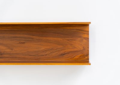 Set of 2 huge wall shelves by Walter Wirz for Wilhelm Renz (Germany, 1965). These iconic U-shaped wall shelves in teak are just stunning. They are sleek, timeless and absolutely beautiful. The shelves remain in very good and original condition. They are labeled.