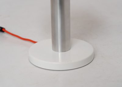 Modernist table lamp by AKA (Germany, 1960s). A beautiful table lamp with a heavy metal base, a brushed aluminium stem and and organically shaped, opal glass shade. The lamp is newly rewired and in very good condition!
