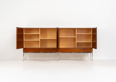 Iconic B60 sideboard in rosewood by Dieter Waeckerlin for Behr (Germany, 1950s). This highly sought after and significant “B60” sideboard is a masterful blend of minimalistic design and functional elegance. It’s unbelievable this piece was made in the 50’s and is yet so timeless. It contains four drawers and four doors with a minimal gap between them. The inside offers lots of storage space with adjustable shelves. It is in amazing condition with minimal sings of use and age.