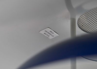 Elegant blue pendant light by Belux (Denmark, 1980s). A beautiful pendant light crafted out of aluminium shades, lacquered in a vivid blue color. The lamp is in very good condition and labeled by the manufacturer.