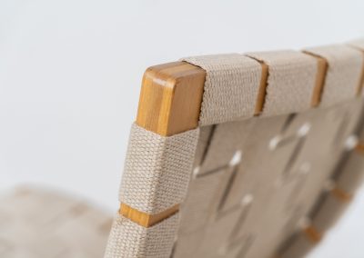 Rare folding chair by Ingmar Relling for Westnofa (Norway, 1960s). This rare lounge chair designed by Ingmar Relling, known for the famous Siesta chair, features a bentwood beech frame and wickered canvas straps. It is foldable for easy storage and transport. It’s in good condition with some stains on the upper right corner of the backrest.