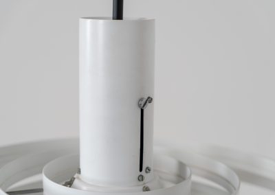“Fibonacci” pendant light by Sophus Frandsen for Fog & Mørup (Denmark, 1960s). The Fibonacci lamp uses a gravity-guided sliding dip mechanism: the shade glides along the rail and naturally ‘dips’ into position, allowing effortless adjustment of light direction and intensity, a hallmark of Sophus Frandsen’s engineering-minded approach to lighting. The lamp is in amazing vintage condition with minor age related marks. Marked by maker.