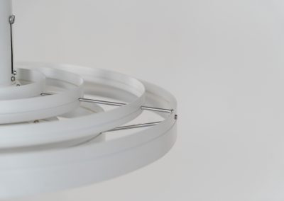 “Fibonacci” pendant light by Sophus Frandsen for Fog & Mørup (Denmark, 1960s). The Fibonacci lamp uses a gravity-guided sliding dip mechanism: the shade glides along the rail and naturally ‘dips’ into position, allowing effortless adjustment of light direction and intensity, a hallmark of Sophus Frandsen’s engineering-minded approach to lighting. The lamp is in amazing vintage condition with minor age related marks. Marked by maker.