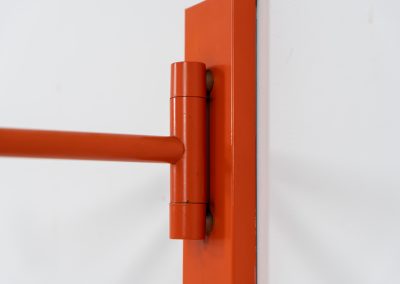 Orange “Skala” wall lamp by Jo Hammerborg for Fog & Mørup (Denmark, 1960s). An beautiful example of Scandinavian modernism, offering versatile lighting options thanks to its three pivoting points that allow you to adjust its position to suit your needs perfectly. The orange version of this piece is rarely seen, and a true eye catcher. The lamp is in good vintage condition with some visible using traces and small scuffs in the lacquer, as shown on the pictures.
