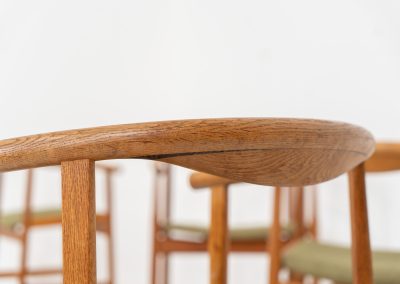 Set of 4 “PP203” arm chairs by Hans J. Wegner for PP Møbler (Denmark, 1960s). The PP203 chair, also called “First Chair” is an iconic design by the renowned Hans Wegner and is crafted out of solid oak and highly detailed wengé joinery. These beauties are in very good condition, have the original green upholstery and are marked by maker.