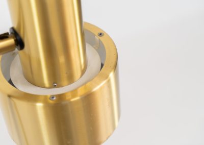 A rare brass “Lento” table lamp by Jo Hammerborg for Fog & Mørup (Denmark, 1960s). An iconic example of Scandinavian modernism! Jo Hammerborg's Lento table lamp series was launched by Fog & Mørup in the mid-1960s in three versions – aluminium, brass and copper. This example is the very hard to find solid brass edition and is in very good condition with some surface scratches and a nice patina.