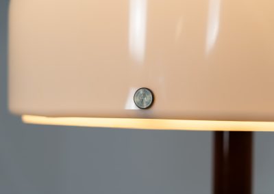 Rare “Knubbling” floor lamp by Anders Pehrson for Ateljé Lyktan (Sweden, 1970s). An absolutely spectacular design by renowned Swedish designer Anders Person, the Knubbling floor lamp is a true statement piece. The lamp features an elegant dark brown lacquered metal base, beautifully contrasted by a generous acrylic shade. Both the shade and the internal diffuser emit light in subtly different tones, creating a layered and dynamic illumination effect. When lit, the lamp reveals a warm, atmospheric glow with remarkable depth. This example remains in very good vintage condition, showing only minor surface scratches to the base consistent with age and use. A rare and collectible piece of Swedish modern lighting.