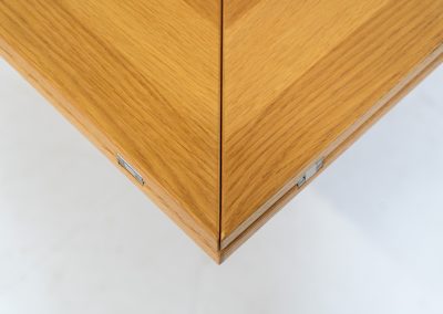 “Cirkante” dining table by Bob & Dries Vanden Berghe for Vanden Berghe Pauvers (Belgium, 1980s). This Belgian icon by Bob Van den Berghe is a masterclass in geometric functionalism. With its signature folding leaves, the Cirkante transforms from a solid square into a spacious octagon, expanding capacity from 8 to 12 people in seconds. By erasing the "head of the table" to put every guest at the center of the conversation. By removing the "head" of the table, its architectural form ensures every guest is at the heart of the conversation. Crafted from premium materials, it remains a timeless sculptural centerpiece for the modern collector. The table remains in amazing condition with minimal wear.