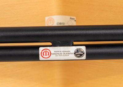 Rare “Sea” bench by Rud Thygesen & Johnny Sørensen for Magnus Olesen (Denmark, 1980s). A beautiful two-seater bench consisting of a black metal frame paired with a wavy seat upholstered in a blue fabric That adds a bold yet refined accent. The bench remains in very good condition and is marked by maker.