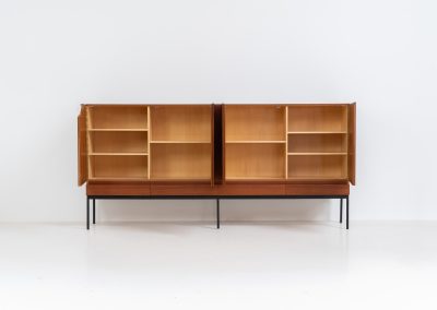 Iconic B60 sideboard by Dieter Waeckerlin for Behr (Germany, 1950s). This highly sought after and significant “B60” sideboard is a masterful blend of minimalistic design and functional elegance. It’s unbelievable this piece was made in the 50’s and is yet so timeless. It contains four drawers and four doors with a minimal gap between them. The inside offers lots of storage space with adjustable shelves. It is in amazing condition with minor sings of use and age.