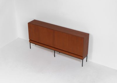 Iconic B60 sideboard by Dieter Waeckerlin for Behr (Germany, 1950s). This highly sought after and significant “B60” sideboard is a masterful blend of minimalistic design and functional elegance. It’s unbelievable this piece was made in the 50’s and is yet so timeless. It contains four drawers and four doors with a minimal gap between them. The inside offers lots of storage space with adjustable shelves. It is in amazing condition with minor sings of use and age.