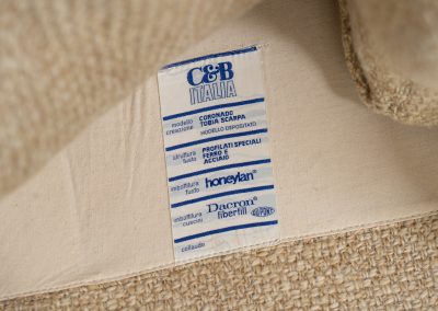 Pair of “Coronado” armchairs by Tobia Scarpa for C&B Italia (Italy, 1970s). These chairs offer a soft, sculptural form and exceptional comfort, upholstered in their original textured wool fabric. Generous proportions and inviting curves make them as comfortable as they are visually striking. In good original condition with some minor using marks. Marked by maker.