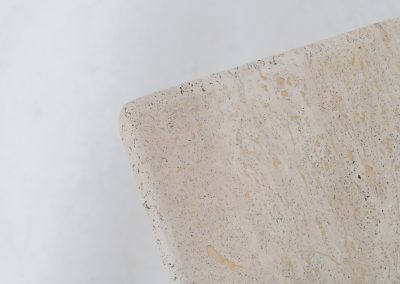 XL travertine coffee table (Italy, 1970s). A beautiful Italian coffee table in travertine, showing a natural grain and warm tones that highlight the character of the stone. Its clean and minimal design gives it a timeless and easy look that fits in many interiors. The table is in excellent condition, with no cracks, chips, or other damage. Important: please check the measurements carefully, as this is a large and very heavy piece.